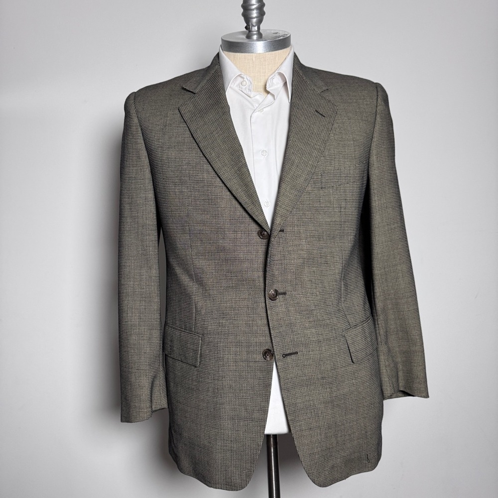 Corneliani Blazer‎ Mens 42R Brown Micro-Check Pure Virgin Wool 3-Button Italy